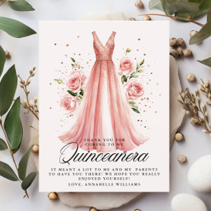 Quinceañera Blommigt Ro Guld Dress 15:e födelsedag Tack Kort