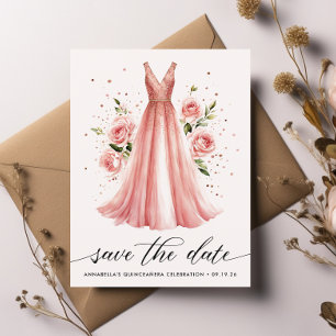 Quinceañera Blommigt Ro Guld Dress Spara datum Vykort