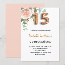 Quinceanera blommigt ro guld eucalyptus elegant