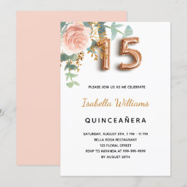 Quinceanera blommigt ro guld eucalyptus elegant inbjudningar