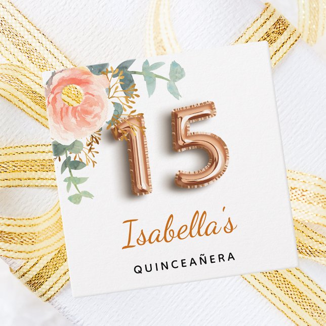 Quinceanera blommigt ro guld eucalyptus gåvor etiketter (Skapare uppladdad)