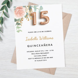 Quinceanera blommigt ro guld eucalyptus greenery inbjudan vykort