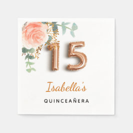 Quinceanera blommigt ro guld eucalyptus monogram pappersservett