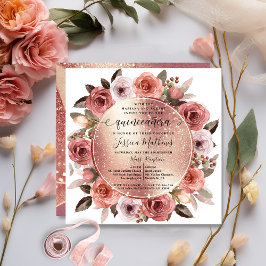 Quinceanera Blommigt Ro Guld Glitter Inbjudningar