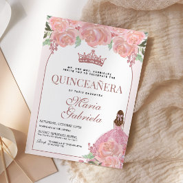 Quinceanera Blommigt Rosa Mis Quince Anos Inbjudningar