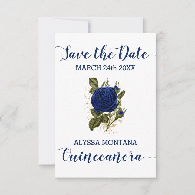 Quinceanera Blommigt Royal Blue Ro Spara Datumet (Framsida)