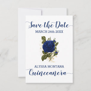 Quinceanera Blommigt Royal Blue Ro Spara Datumet