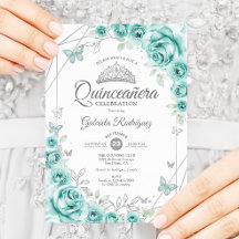 Quinceanera Blommigt Turcos Silver