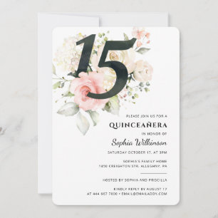 Quinceanera Blommigt Vattenfärg 15:e Födelsedagsfe Inbjudningar