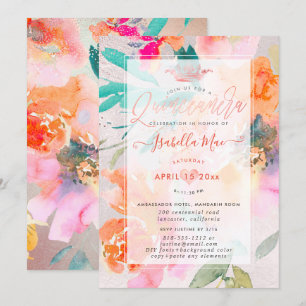 Quinceanera Blommigt Watercolor Garden Ro Inbjudningar