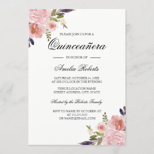 Quinceanera Blommigt Watercolor Peonies Rosa Lila Inbjudningar