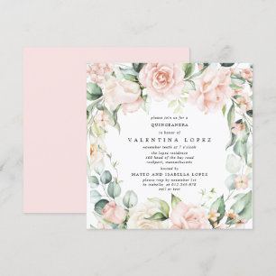 Quinceanera ( Blommigten Rosa ros) Inbjudningar