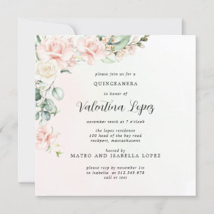 Quinceanera ( Blommigten Rosa ros) Inbjudningar