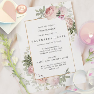 Quinceanera-Blommigtens inbjudan till Rosa