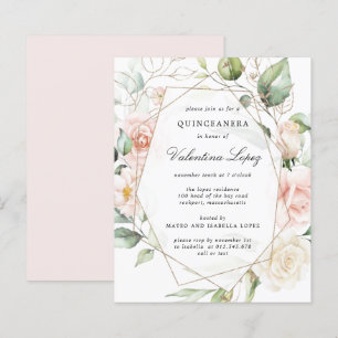 Quinceanera-Blommigtens inbjudan till Rosa