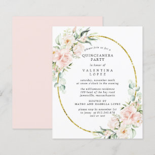 Quinceanera-Blommigtens inbjudan till Rosa