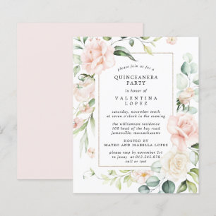 Quinceanera-Blommigtens inbjudan till Rosa