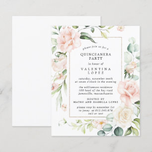 Quinceanera-Blommigtens inbjudan till Rosa