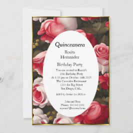 Quinceanera-blommor röd vit ros Birthday Inbjudningar