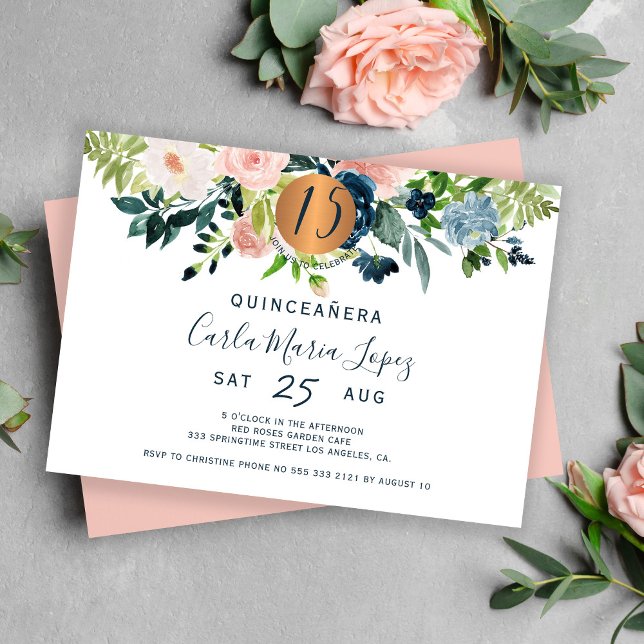 Quinceañera blomster vattenfärg chic födelsedagsfe inbjudningar (Skapare uppladdad)