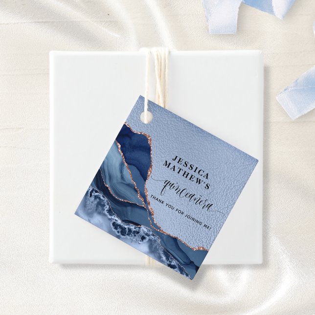 Quinceañera Blue Agate, Blue Foil och Ro Guld Gåvor Etiketter (Skapare uppladdad)