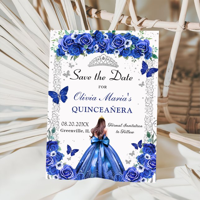 Quinceañera Blue Blommigt Princess Butterflies Pho Spara Datumet (Skapare uppladdad)