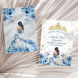 Quinceanera Blue Blommigt Princess Spara datum Inbjudningar