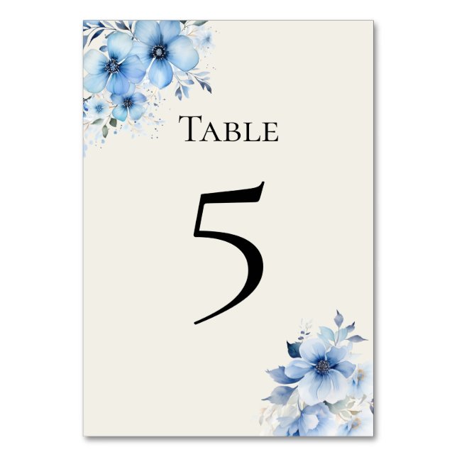 Quinceanera blue floral Table Number Card Bordsnummer (Framsidan)