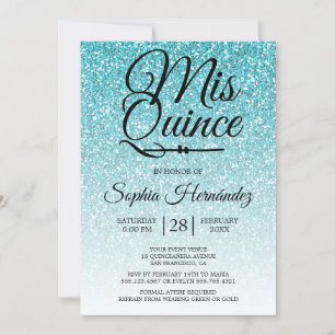 Quinceañera Blue Glitter 15:e födelsedagen Inbjudningar