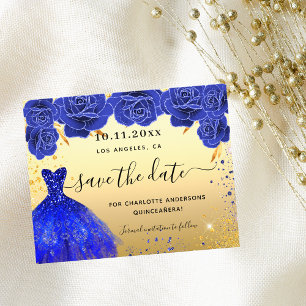Quinceanera Blue guld dress budget spara datumet Flygblad
