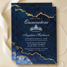 Quinceanera Blue Guld Marble Agate Geode