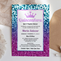 Quinceañera Blue Lila Elegant Spansk inbjudan