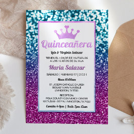 Quinceañera Blue Lila Elegant Spansk inbjudan