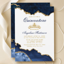 Quinceanera Blue Marble Guld Krona