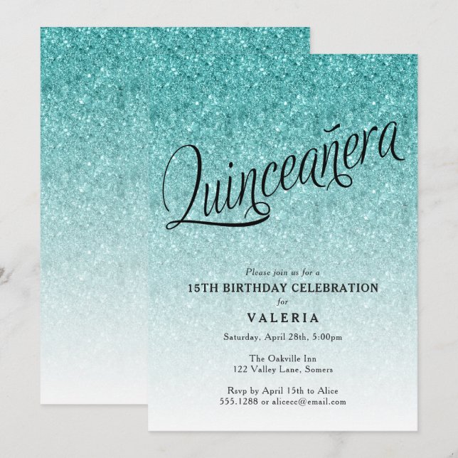 Quinceanera Blue Ombre Glitter Birthday-inbjudan Inbjudningar (Fram/baksida)