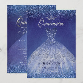 Quinceanera Blue Ombre Glitter Gown Inbjudningar