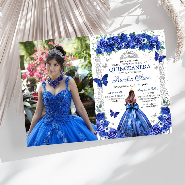 Quinceañera Blue Ro Blommigt Princess Photo Inbjudningar (Skapare uppladdad)