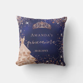 Quinceanera blue ro guld tiara dress namn kudde