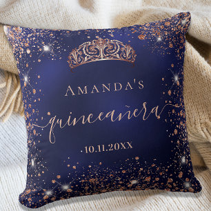 Quinceanera blue ro guld tiara namn kudde