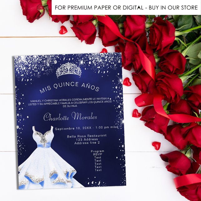 Quinceanera blue silver dress tiara-inbjudan (Skapare uppladdad)