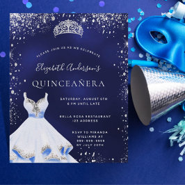 Quinceanera blue silver dress tiara-inbjudan