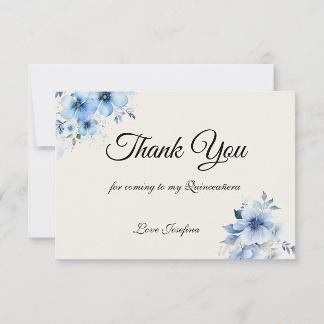 Quinceanera blue Thank You Card Tack Kort (Framsida)