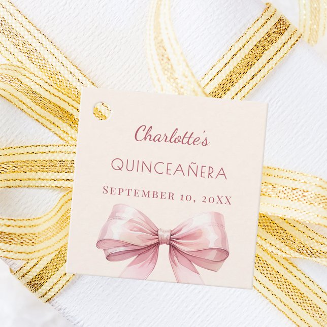 Quinceanera blush pink bow ivory DIY Gåvor Etiketter (Skapare uppladdad)