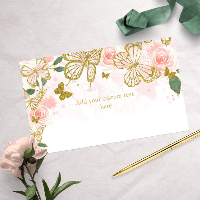 Quinceanera Blush Pink Butterfly Floral Tilläggskort (Skapare uppladdad)