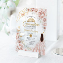 Quinceanera Blush Pink Gold Floral Dress