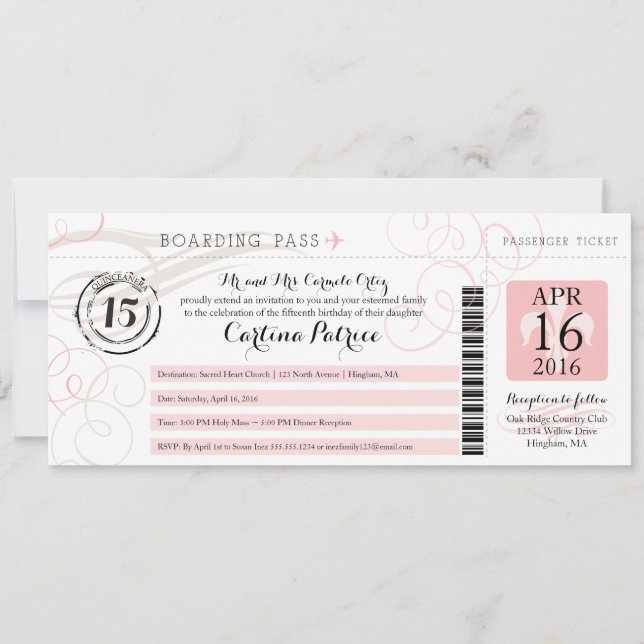 Quinceanera | Boardingpass Inbjudningar (Framsida)