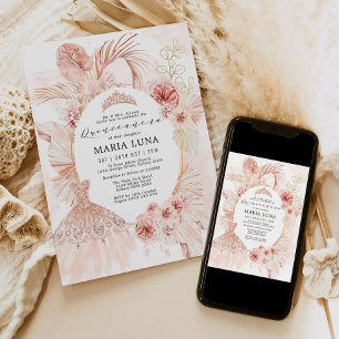 Quinceañera  Boho Blommigt Pampas Grass Dress Inbjudningar