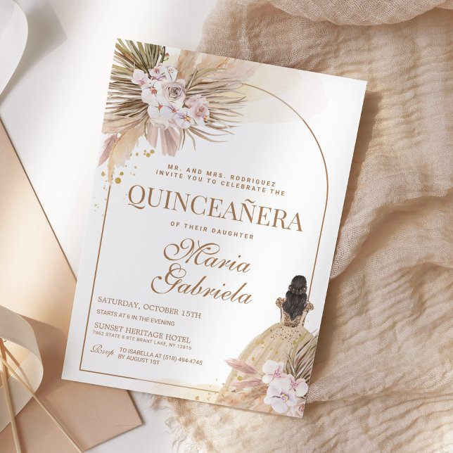 Quinceanera Boho Pampas Blommigt Mis Quince Anos Inbjudningar (Skapare uppladdad)