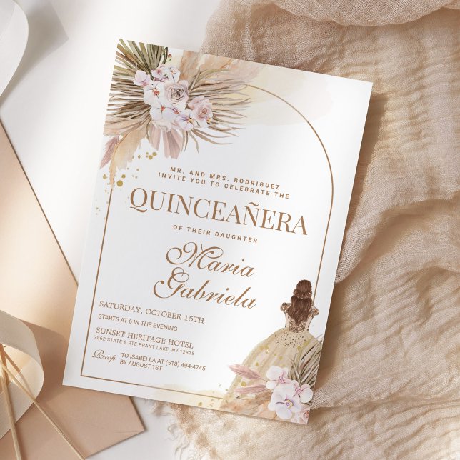 Quinceanera Boho Pampas Blommigt Mis Quince Anos Inbjudningar (Skapare uppladdad)