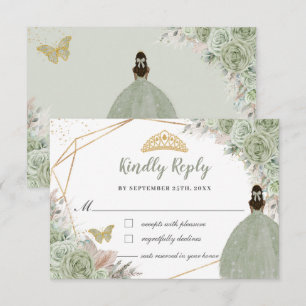 Quinceañera Boho Pampas Grass Sage Grönt Blommigt OSA Kort